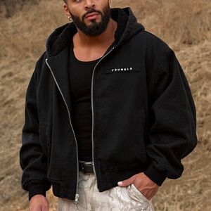 YoungLA Black Hooded Bronco Jacket Fur Lined Men’s Size XL